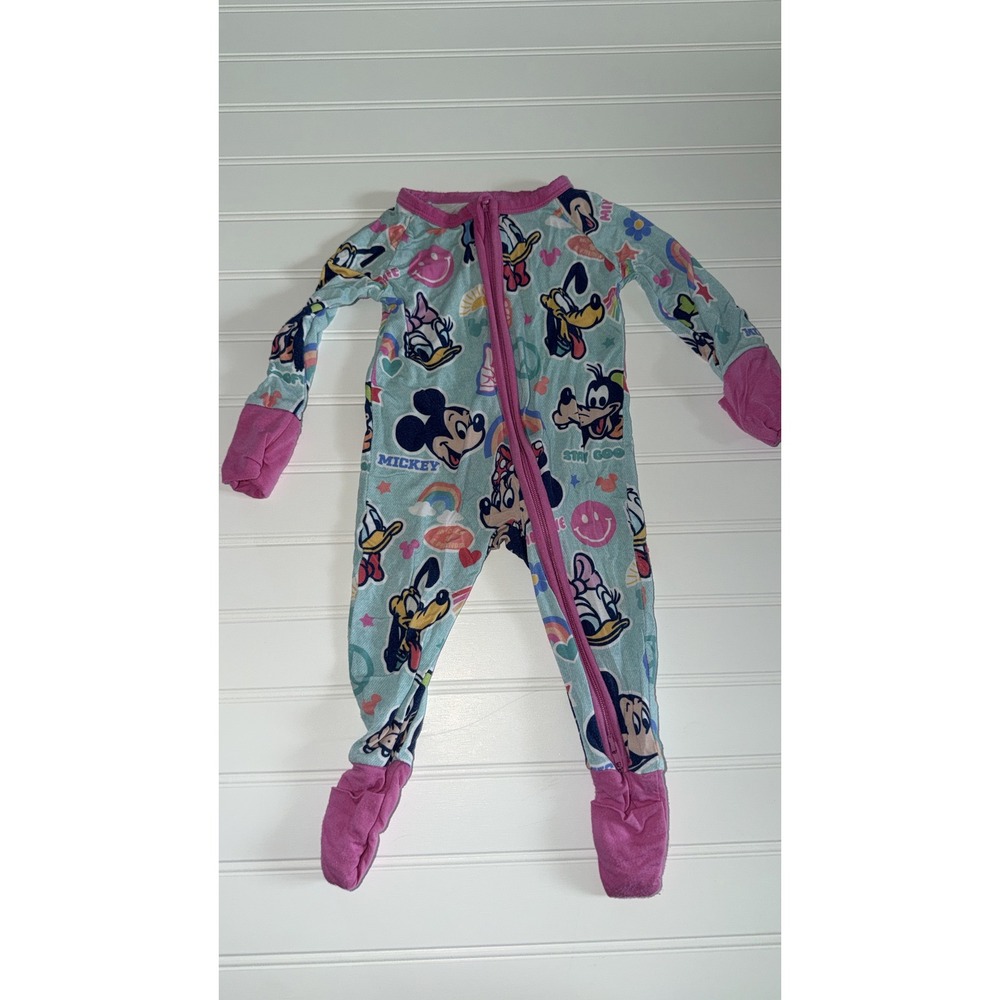 Little Sleepies Mickey & Friends Bamboo Two-Way Zip Footie Sleeper Blue Pink